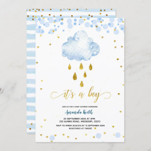 Blue and Gold Boy Rainclow Baby Shower Einladung