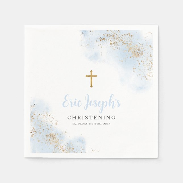 Blue and Gold Boys Christening Taufe Napkins Serviette (Vorderseite)