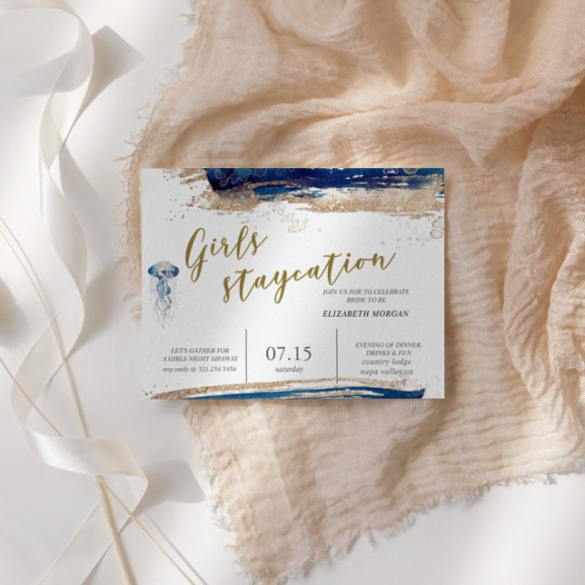 Blue and Gold Brautparty an der Küste Folieneinladung (Von Creator hochgeladen)