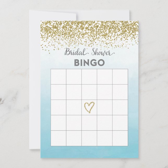 Blue and Gold Brautparty Bingo Card Einladung (Vorderseite)