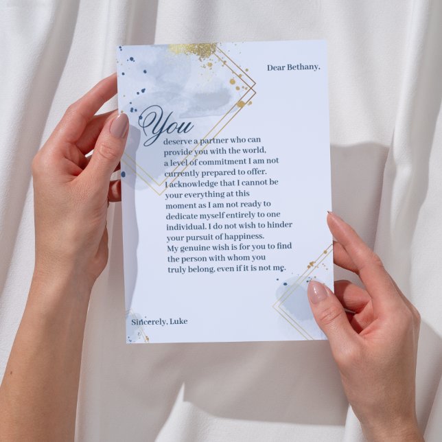 Blue and Gold Breakcard Ankündigung (Say its over with this elegant breakup card. Add your own heartfelt message. )