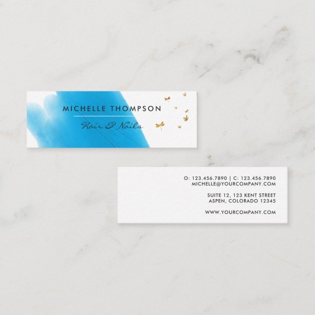 Blue and Gold Brushstrokes Square Business Card Mini Visitenkarte (Vorne/Hinten)