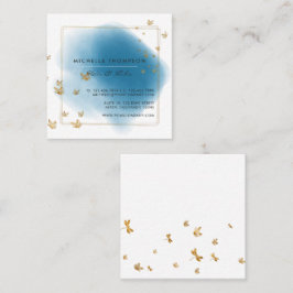 Blue and Gold Brushstrokes Square Business Card Quadratische Visitenkarte
