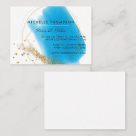 Blue and Gold Brushstrokes Square Business Card Visitenkarte