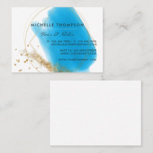 Blue and Gold Brushstrokes Square Business Card Visitenkarte