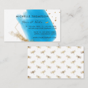 Blue and Gold Brushstrokes Square Business Card Visitenkarte