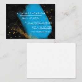 Blue and Gold Brushstrokes Square Business Card Visitenkarte