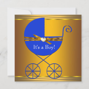 Blue and Gold Carriage Boys Baby Dusche Einladung