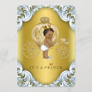 Blue and Gold Carriage Ethnic Prince Baby Dusche Einladung