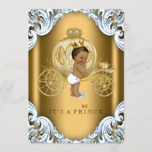 Blue and Gold Carriage Ethnic Prince Baby Dusche Einladung