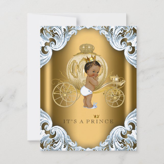 Blue and Gold Carriage Ethnic Prince Baby Dusche Einladung (Vorderseite)