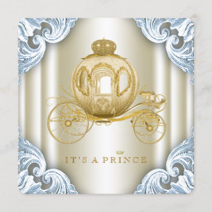 Blue and Gold Carriage Prince Baby Dusche Einladung