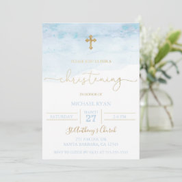 Blue and Gold Christening Invitation Baby Boy Einladung