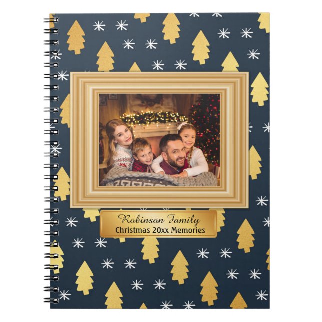 Blue and Gold Christmas Foto Scrapbook Journal Notizblock (Vorderseite)