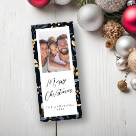 Blue and Gold Christmas Leaf Rectangle Foto Feiertagskarte