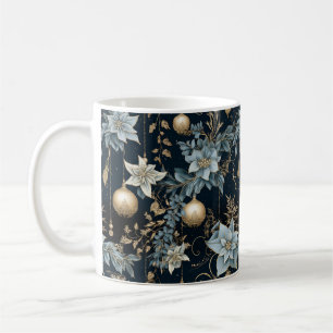 Blue and Gold Christmas Ornaments Poinsettias Kaffeetasse