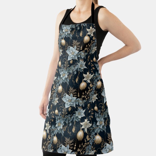 Blue and Gold Christmas Ornaments Poinsettias Schürze (InSitu)