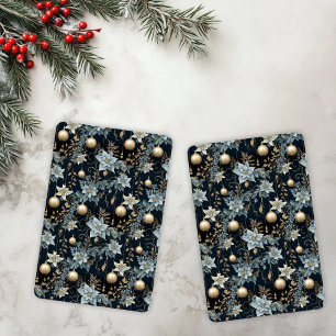 Blue and Gold Christmas Ornaments Poinsettias Spielkarten