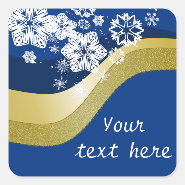 Blue and Gold Christmas Theme Label Quadratischer Aufkleber (Vorderseite)