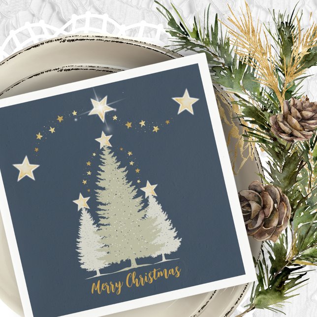 Blue and Gold Christmas Tree and Stars Paper Serviette (Blue and Gold Christmas Tree and Stars Paper Napkins)