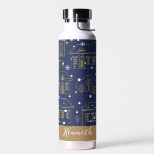 Blue and Gold City Landschaft Weihnachtsfeiertag Trinkflasche