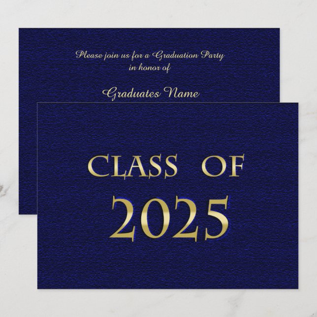 Blue and Gold Class of 2025 Graduation Party Card Einladung (Vorne/Hinten)