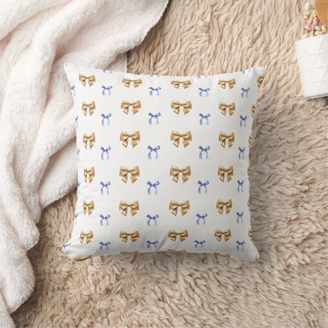 Blue and Gold Coquette Bow Kissen (Decke)