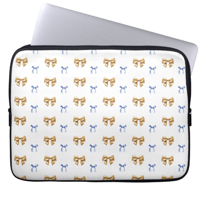 Blue and Gold Coquette Bow Laptopschutzhülle (Vorderseite)