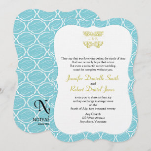 Blue and Gold Coral Rose Beach Wedding Einladung