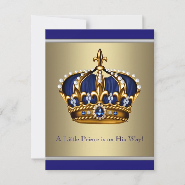 Blue and Gold Crown Little Prince Baby Dusche Einladung (Vorderseite)