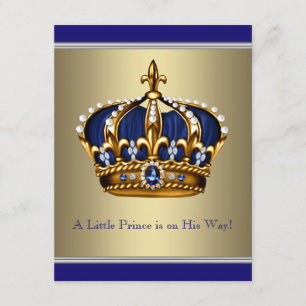 Blue and Gold Crown Little Prince Baby Dusche Einladung