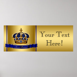 Blue and Gold Crown Prince Baby Dusche Poster