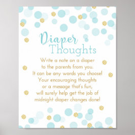 Blue and Gold Diaper Threads Baby Boy Dusche Poster