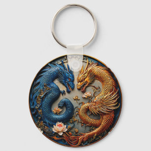 Blue and Gold Dragons in Yin Yang Design Schlüsselanhänger