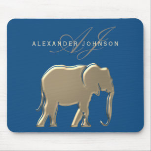 Blue and Gold Elephant Monogram Mousepad