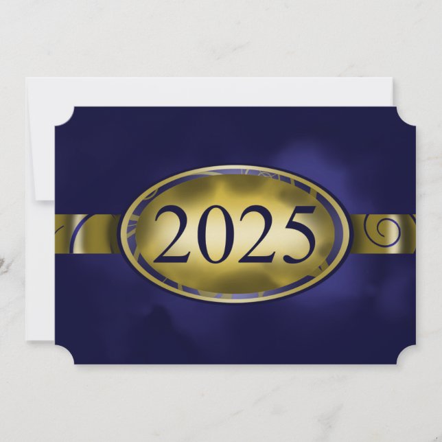 Blue and Gold Floral Button 2025 Card Einladung (Vorderseite)