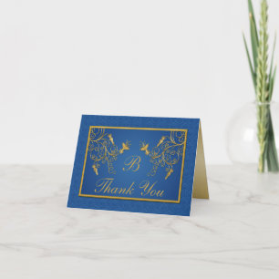Blue and Gold Floral Damask Danke Karte