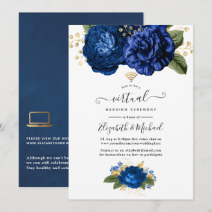 Blue and Gold Floral Online Virtual Wedding Einladung