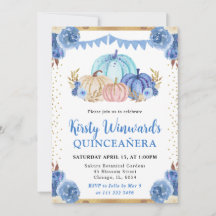 Blue and Gold Floral Pumpkins Fall Quinceanera