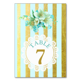 Blue and Gold Floral Wedding Tischnummer Card