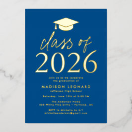 Blue and Gold Foil Class of 2023 Graduation Party Folieneinladung