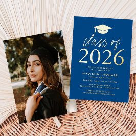 Blue and Gold Foil Class of 2023 Graduation Party Folieneinladung