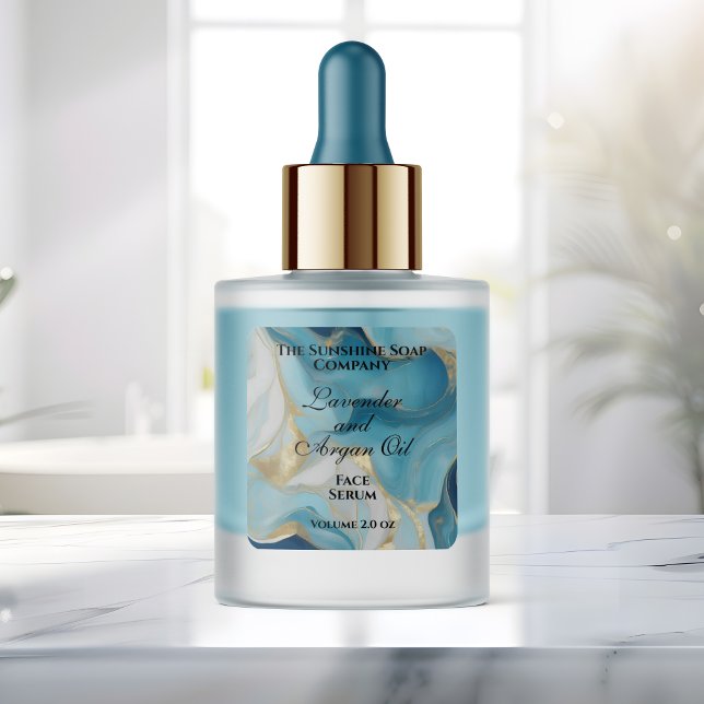 Blue and gold foil dropper bottle label quadratischer aufkleber (Von Creator hochgeladen)