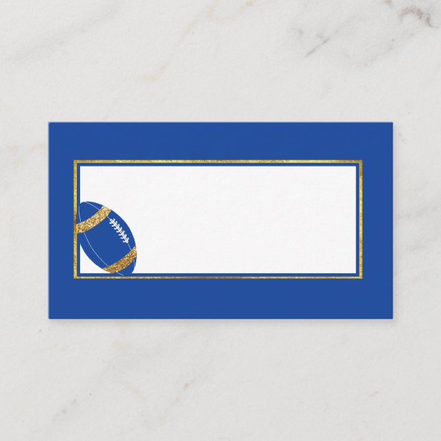 Blue and Gold Football Wedding Platzkarte (Vorderseite)