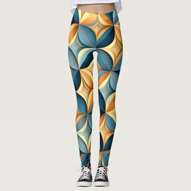 Blue and Gold Geo Yoga Pants Leggings (Vorderseite)