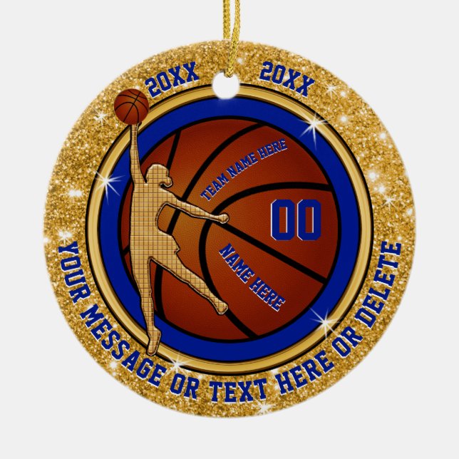 Blue and Gold Girls Basketball Team Geschenk-Ideen Keramik Ornament (Vorne)