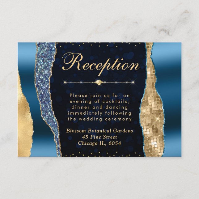 Blue and Gold Glam Tears Bokeh Wedding Begleitkarte (Vorderseite)