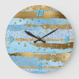 Blue and Gold Glam Wall Clock Große Wanduhr