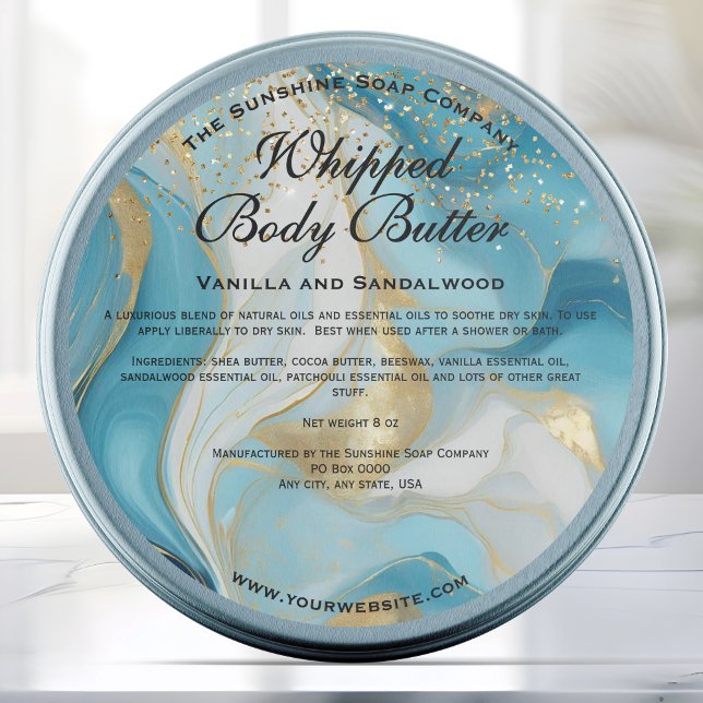 Blue and Gold Glitter Body Butter Jar Label Runder Aufkleber (Von Creator hochgeladen)