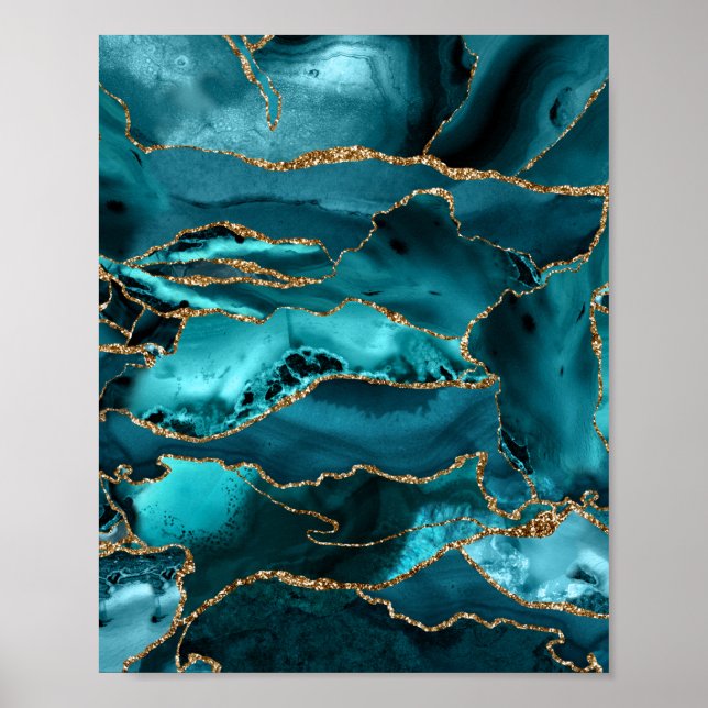 Blue and Gold Glitzer Agate Poster (Vorne)